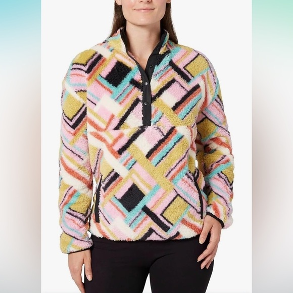 Hurley Tops - NWT Hurley Ladies' Snap Plush Pullover Pink Multi Size Small